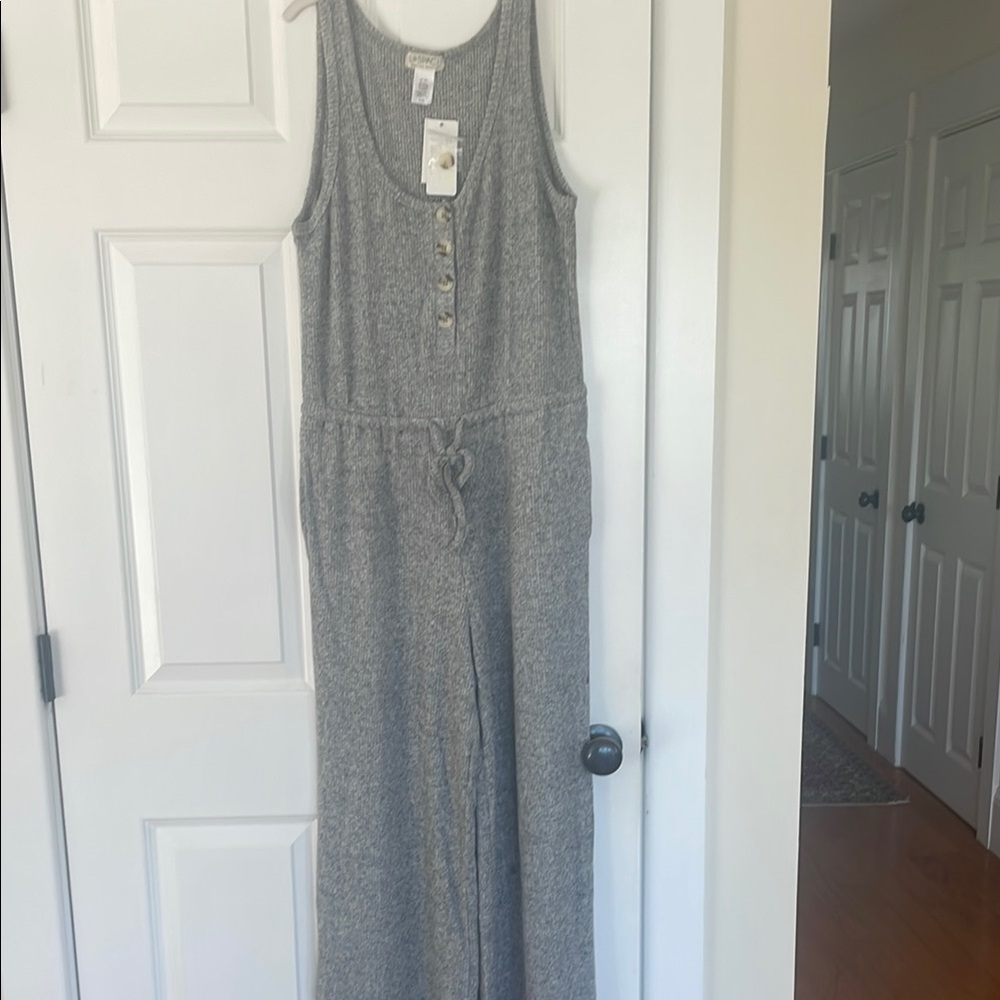 L*Space Gray Tank-Style Jumpsuit with Drawstring Waist Head in Clouds style